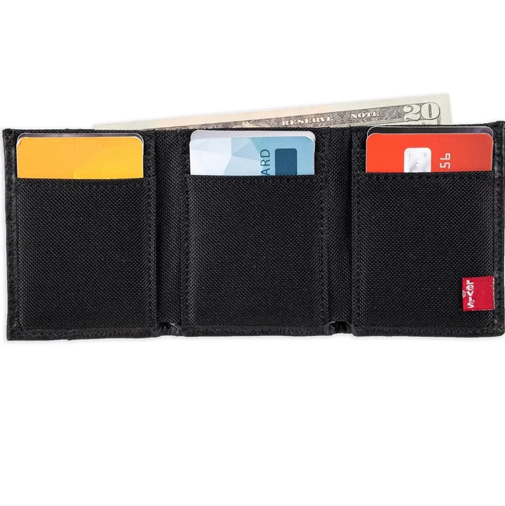 New black Levi's Men's Trifold Wallet-Sleek and Slim